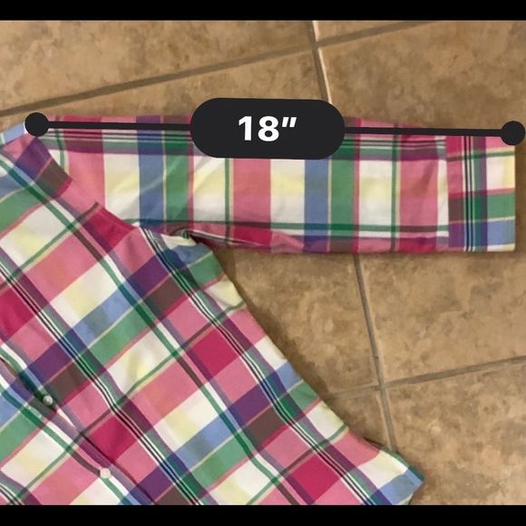 Chaps No Iron Plaid 3/4 Sleeve Blouse EUC - Picture 4 of 7